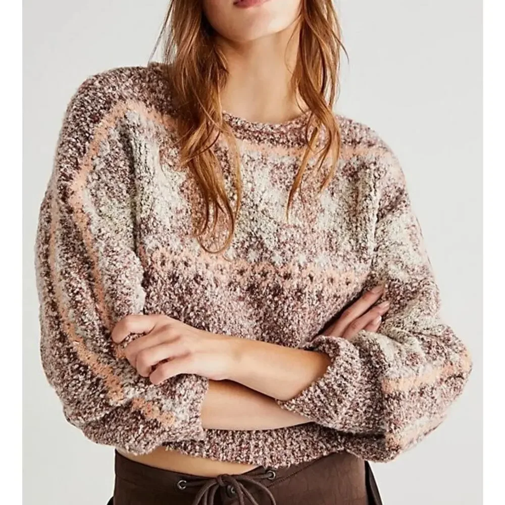 Free People Gingerbread Snowflake Cropped Pullover Sweater Size XS